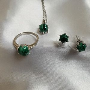 African Malachite Earrins, ring, necklace set
